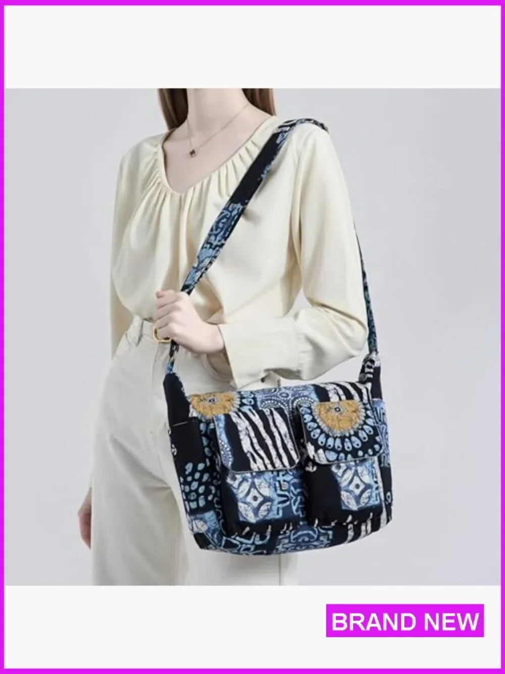 Canvas Hobo Shoulder Bag Boho Hippie Crossbody Multiple Pockets Retro